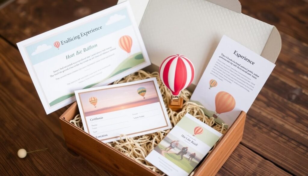 Hot air balloon experience gift box with certificate and miniature balloon model