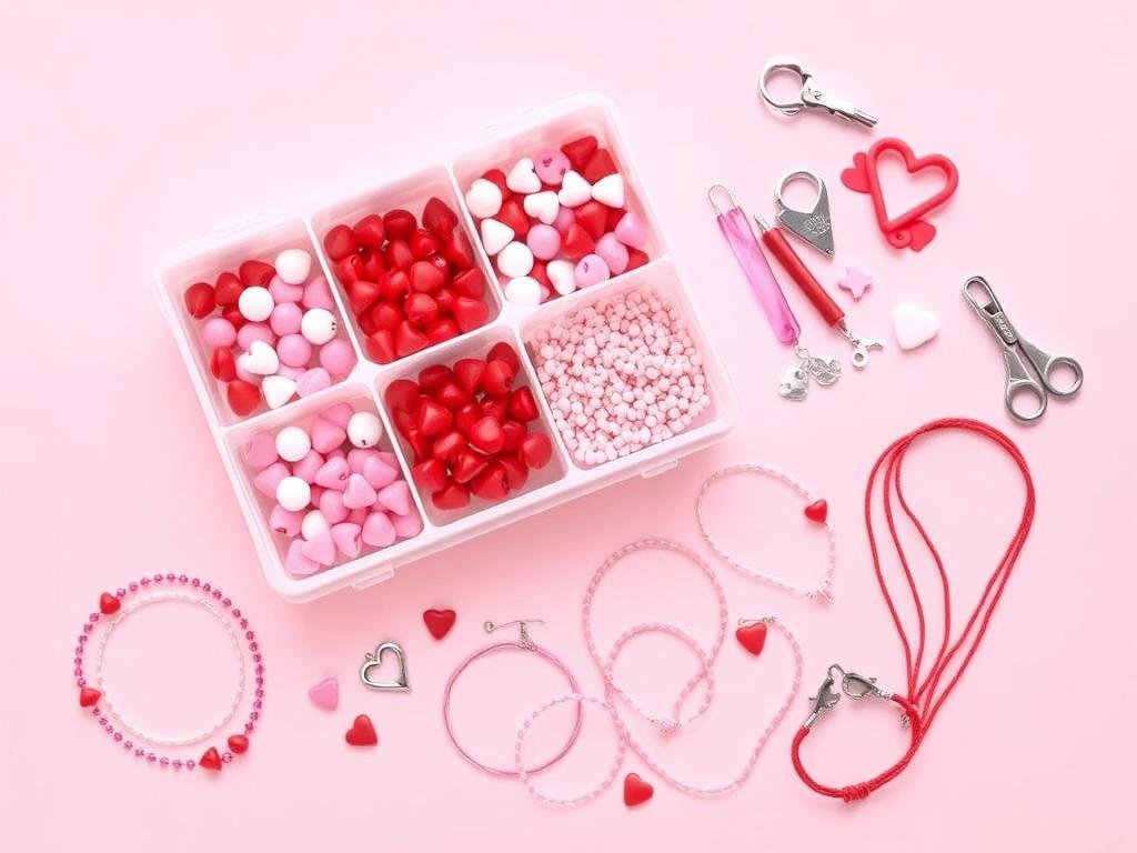 Kids valentine's jewelry making kit with beads and heart charms