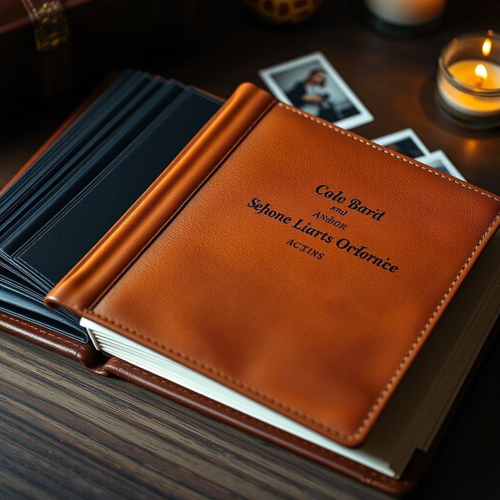 Leather-bound photo album with custom engraving for anniversary gifts for her