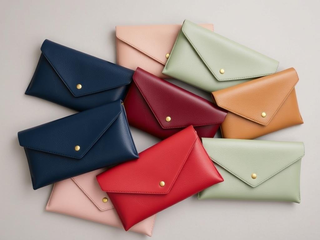 Leather bridesmaid clutches in various colors