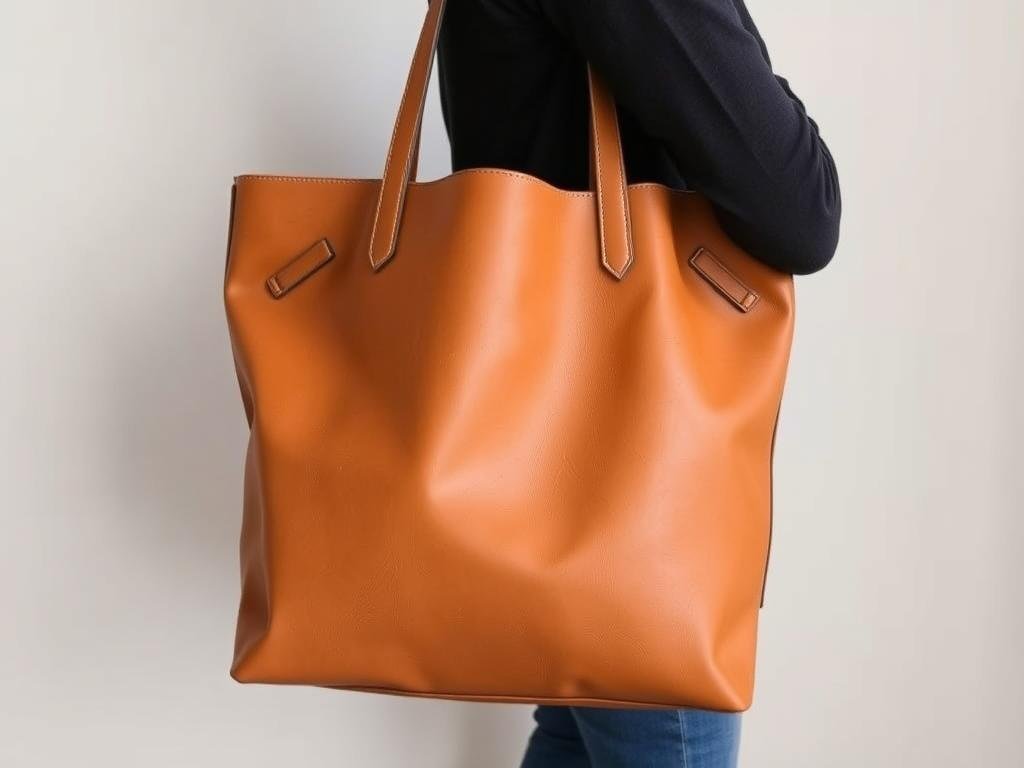 Leather tote bag in neutral color, practical gift idea for women