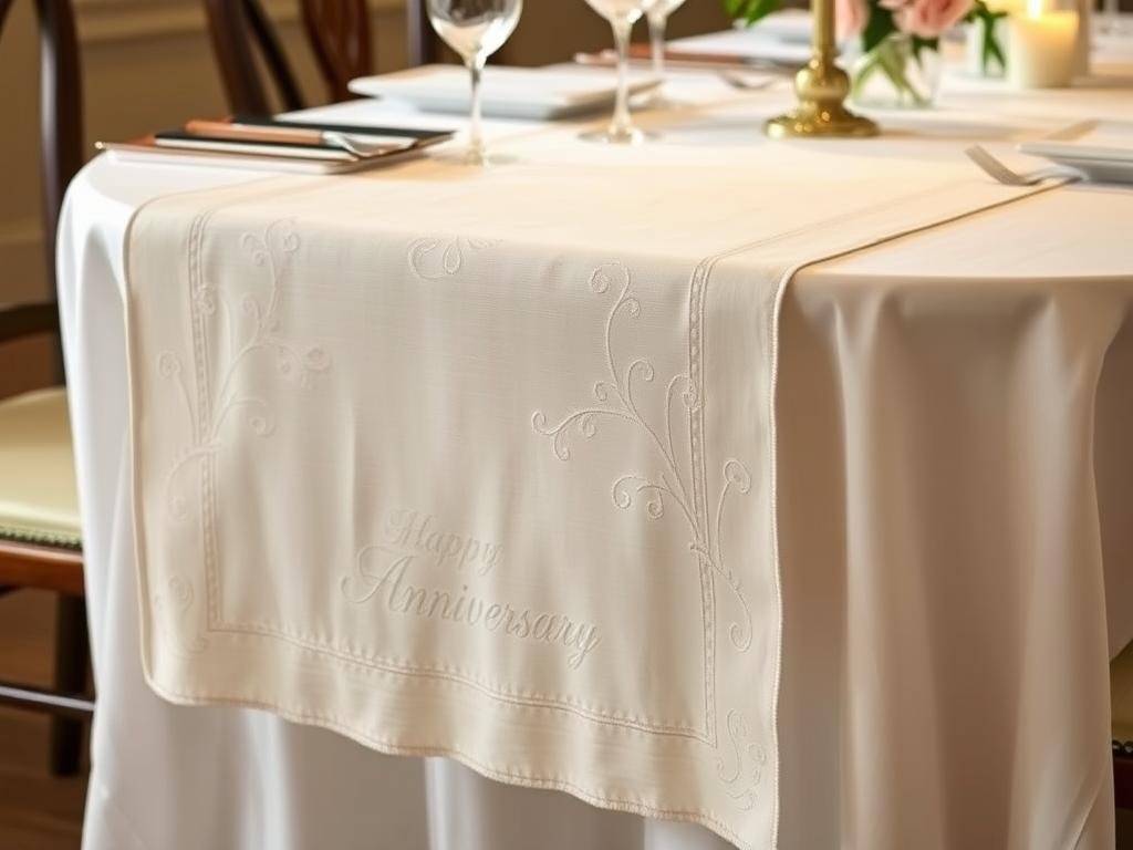 Linen table runner for anniversary dinner