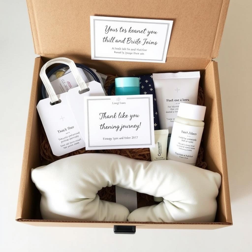 Long-distance bridesmaid gift box with travel items
