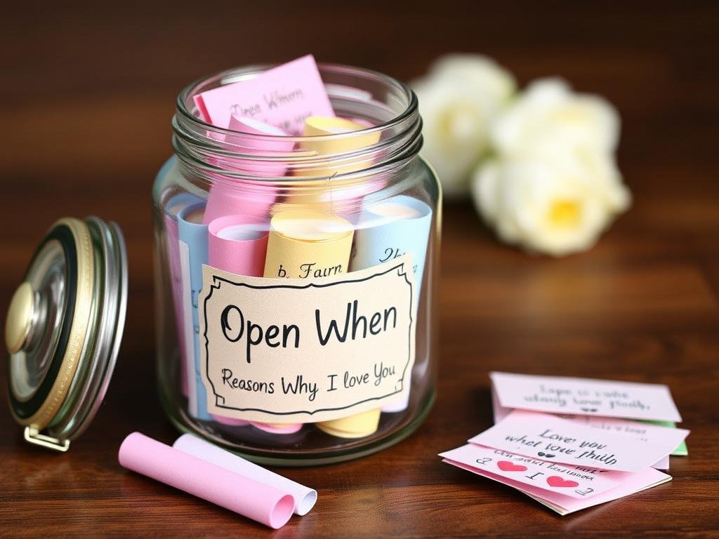Love letter jar with multiple notes for different occasions as an anniversary gift