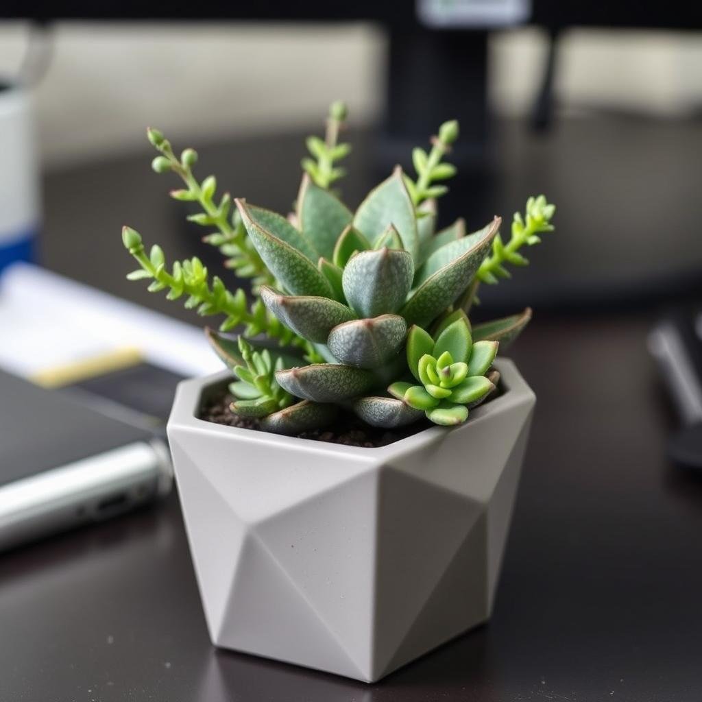 Low-maintenance desk plant in stylish pot as a birthday gift for boyfriend