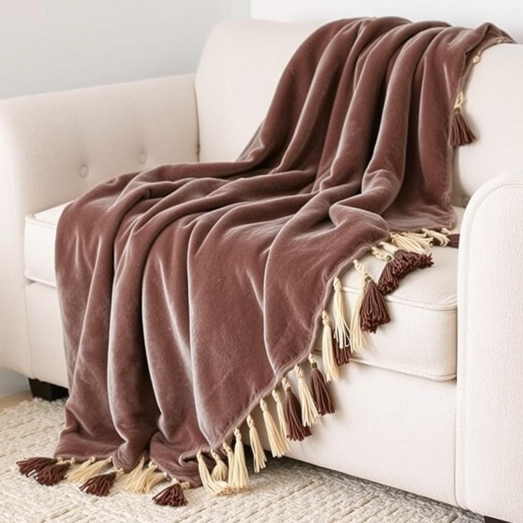 Luxurious throw blanket in soft texture and neutral color, comfort gift idea for women