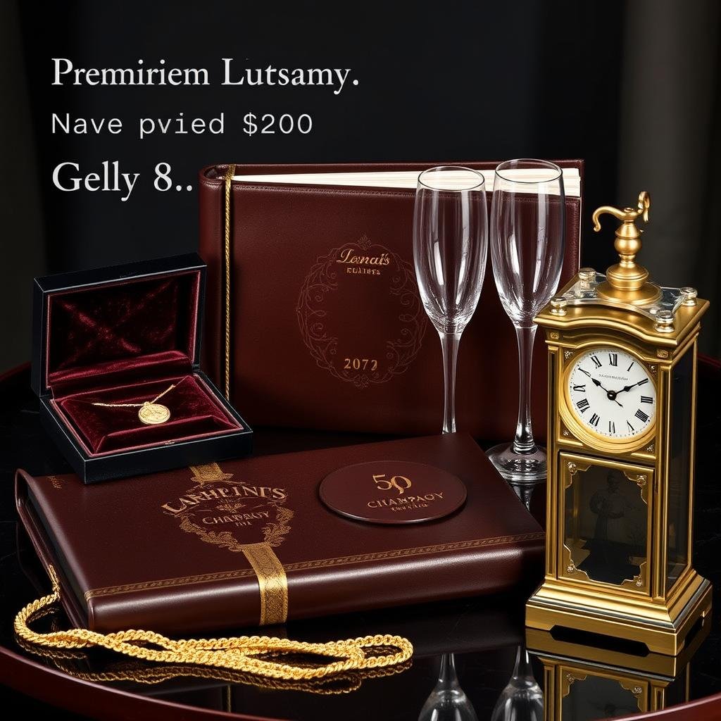 Luxury 50th anniversary gifts over $200 including fine jewelry, premium experiences, and high-end keepsakes