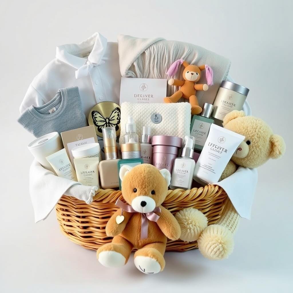 Luxury baby gift basket with premium items