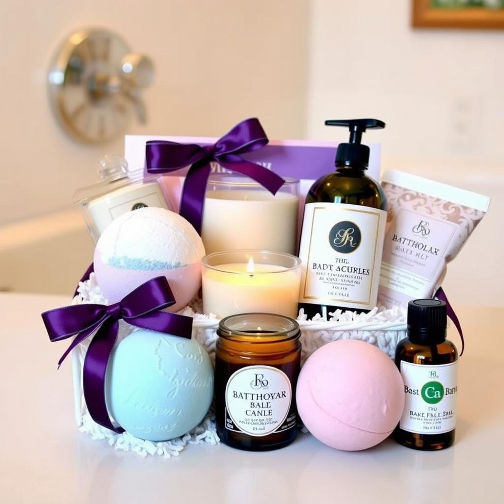 Luxury bath gift set with bath bombs, salts, and candles