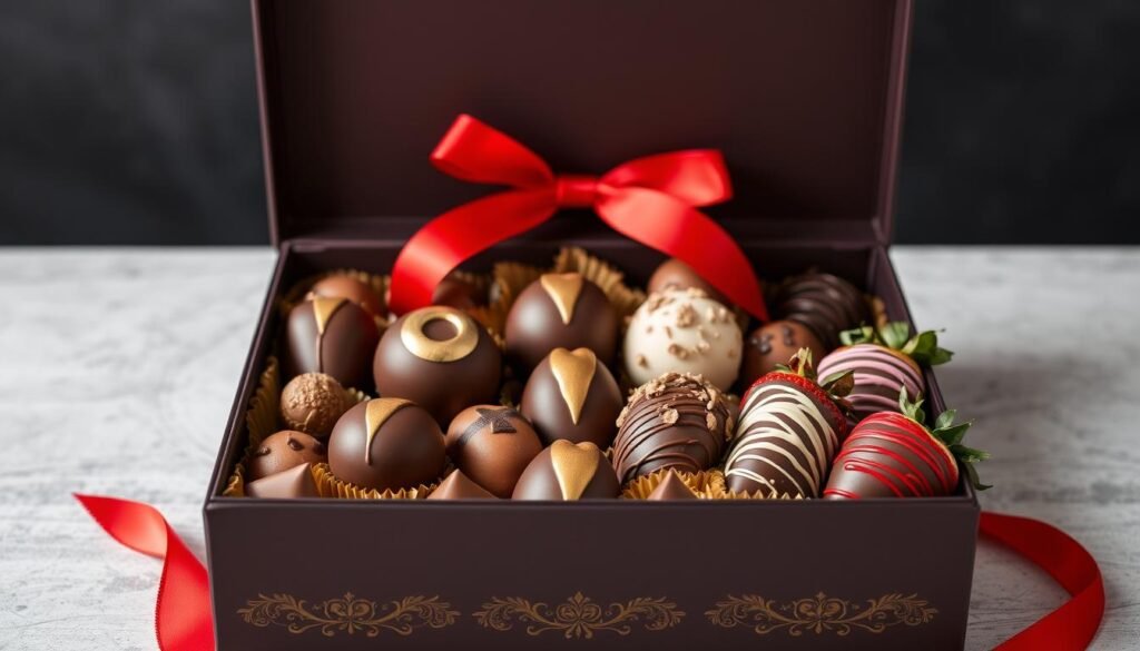 Luxury chocolate assortment in elegant gift box - romantic valentines gift ideas