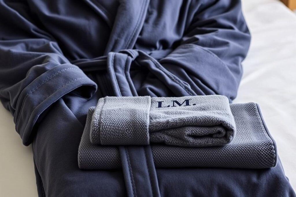 Luxury cotton bathrobe and towel set for 2 year anniversary gift