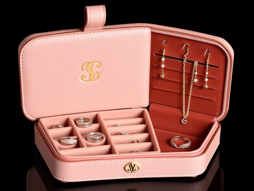 Luxury leather personalized jewelry case with gold monogram for bridesmaid gift