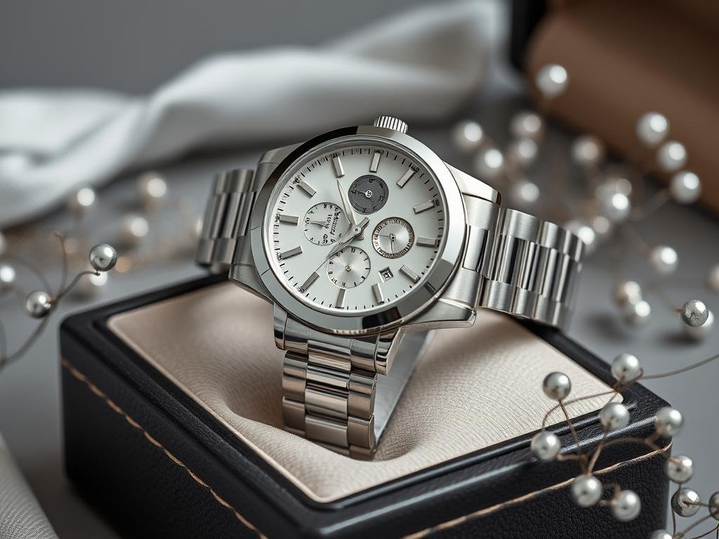 Luxury silver timepiece for 25th anniversary gift