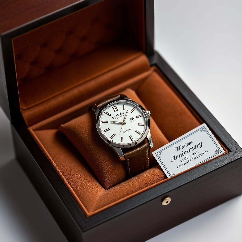 Luxury watch as anniversary gift in presentation box