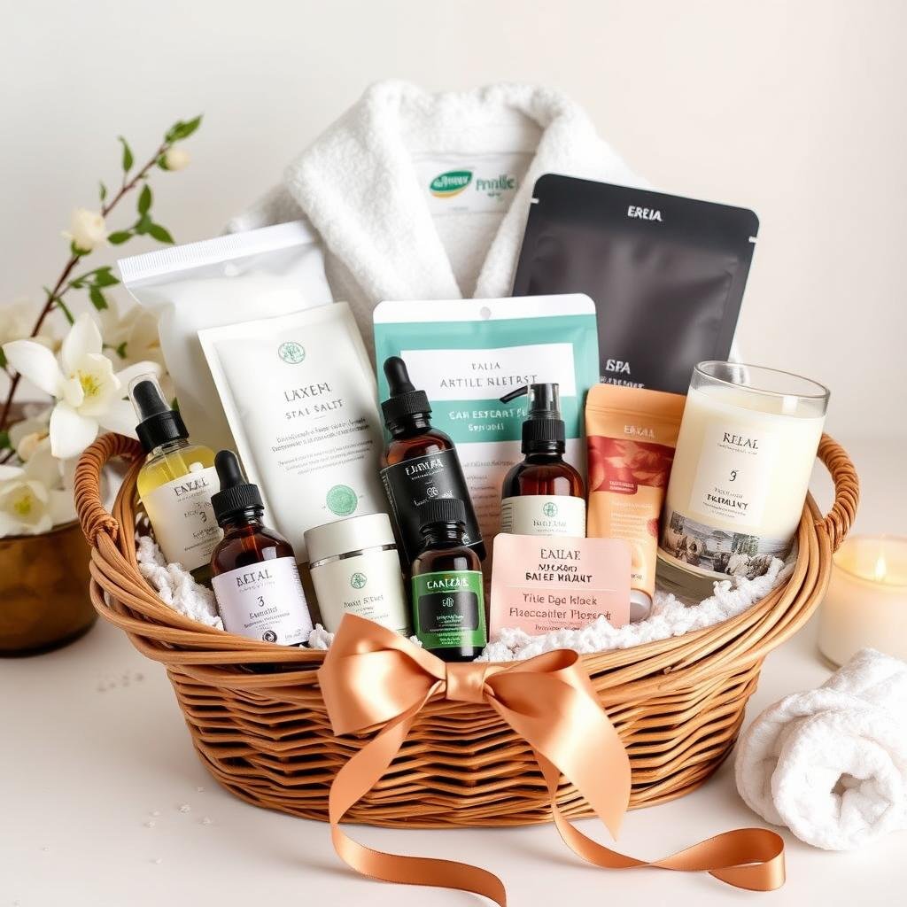 Luxury wellness gift basket with spa products for anniversary gifts for her