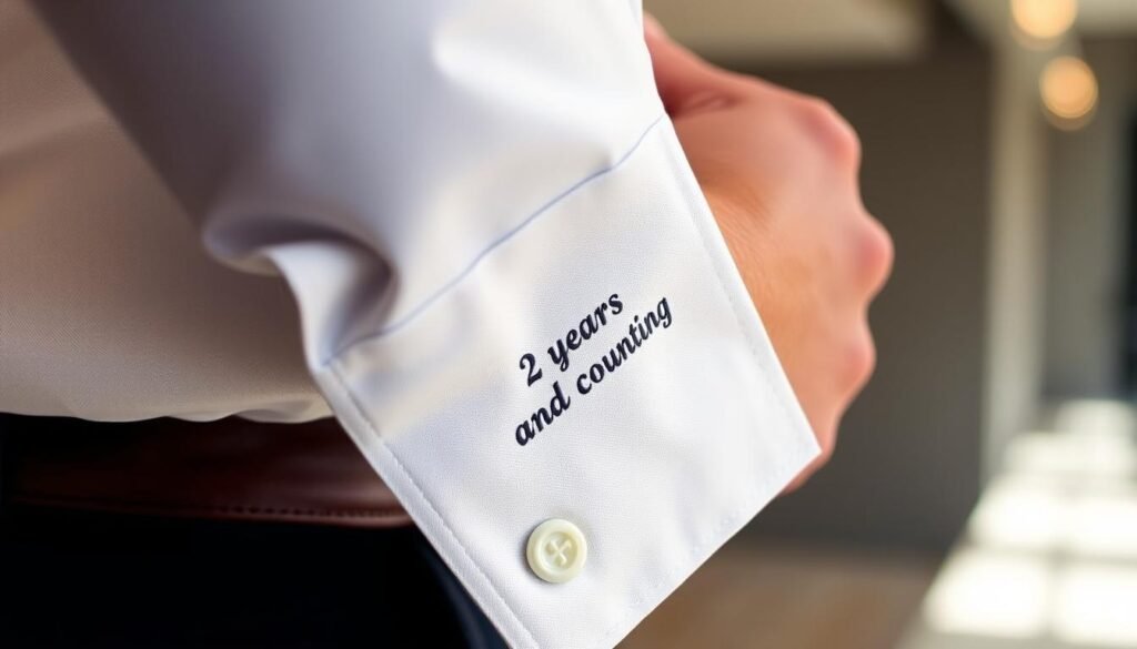 Man wearing a personalized cotton shirt for 2 year anniversary gift