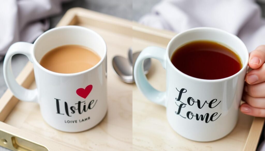 Matching personalized coffee mugs for couples