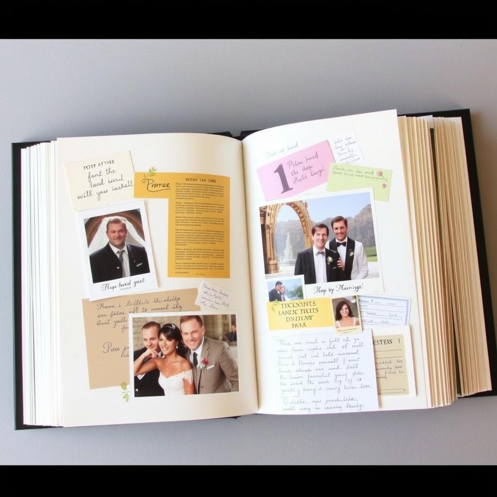 Memory book with photos and mementos from first year of marriage Memory book with photos and mementos from first year of marriage