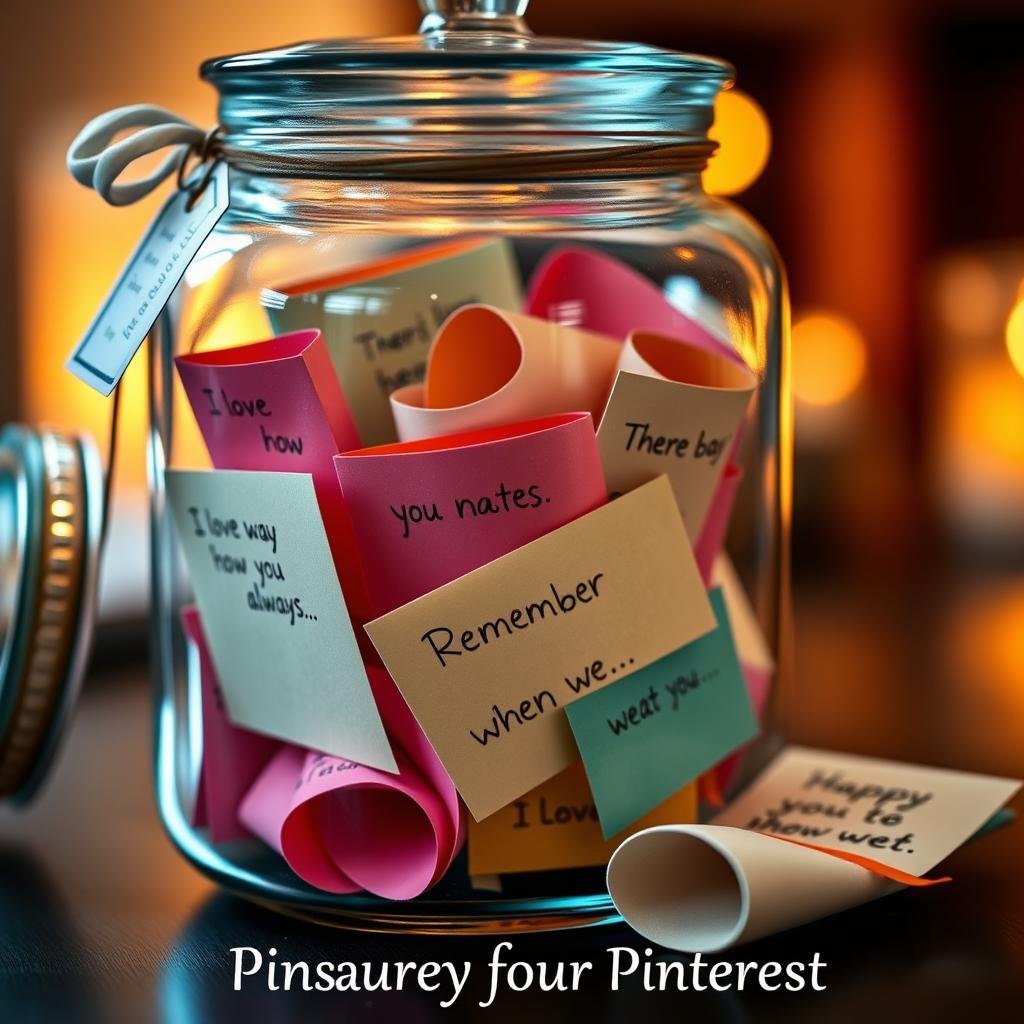 Memory jar filled with colorful notes of love and appreciation for anniversary gifts for her