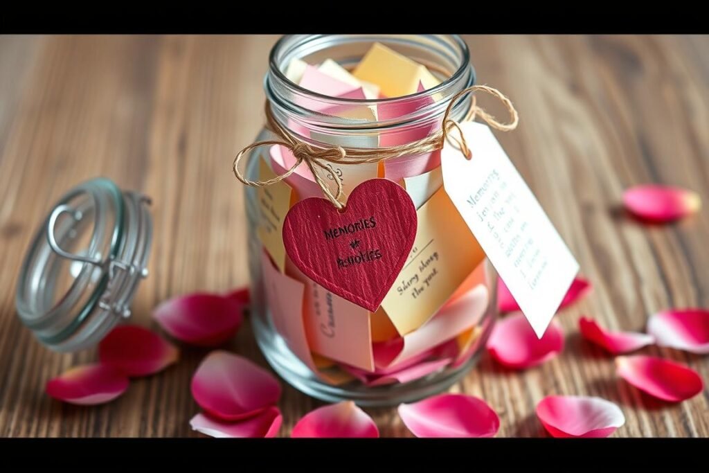 Memory jar filled with colorful notes of shared memories - romantic valentines gift ideas