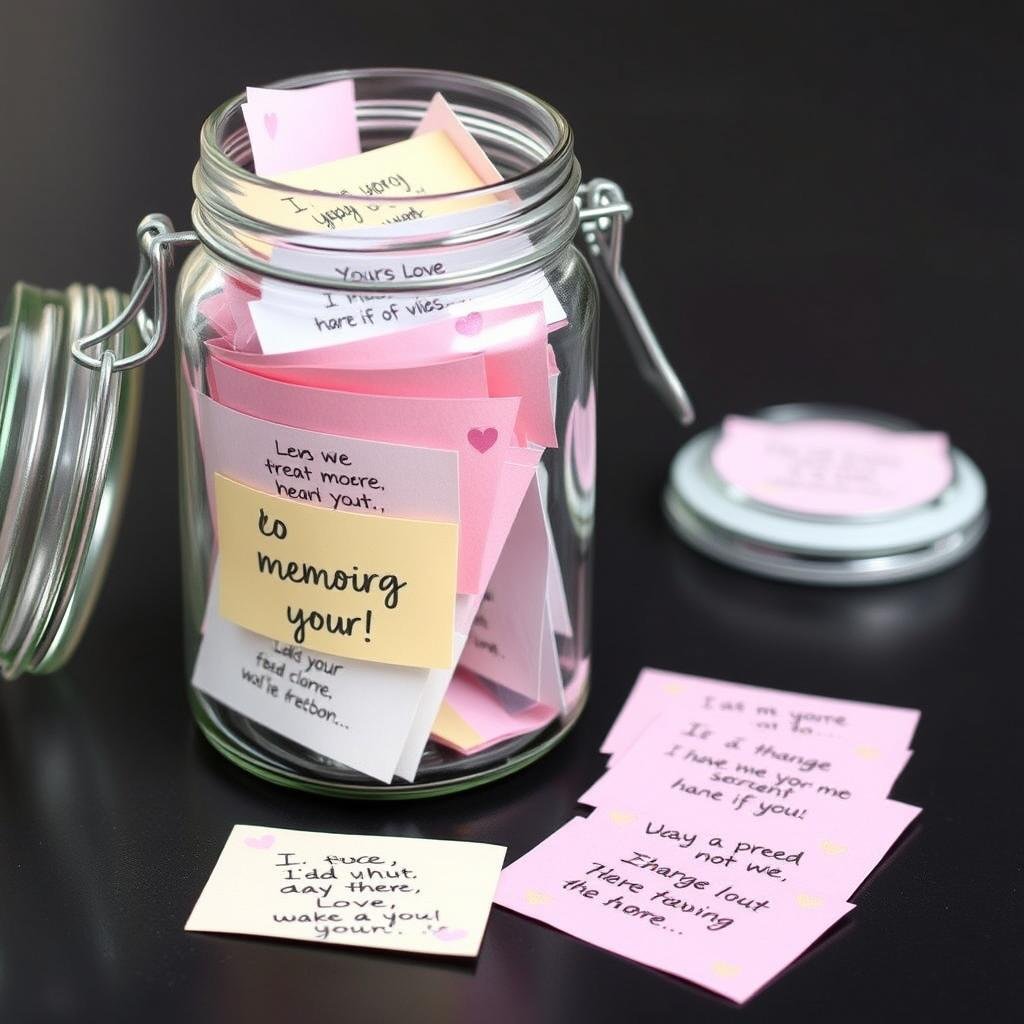 Memory jar filled with colorful notes of special moments as an anniversary gift