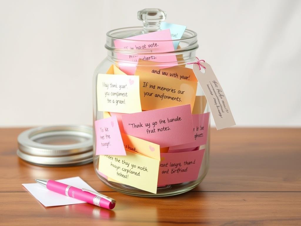 Memory jar with colorful notes for girlfriend birthday gifts