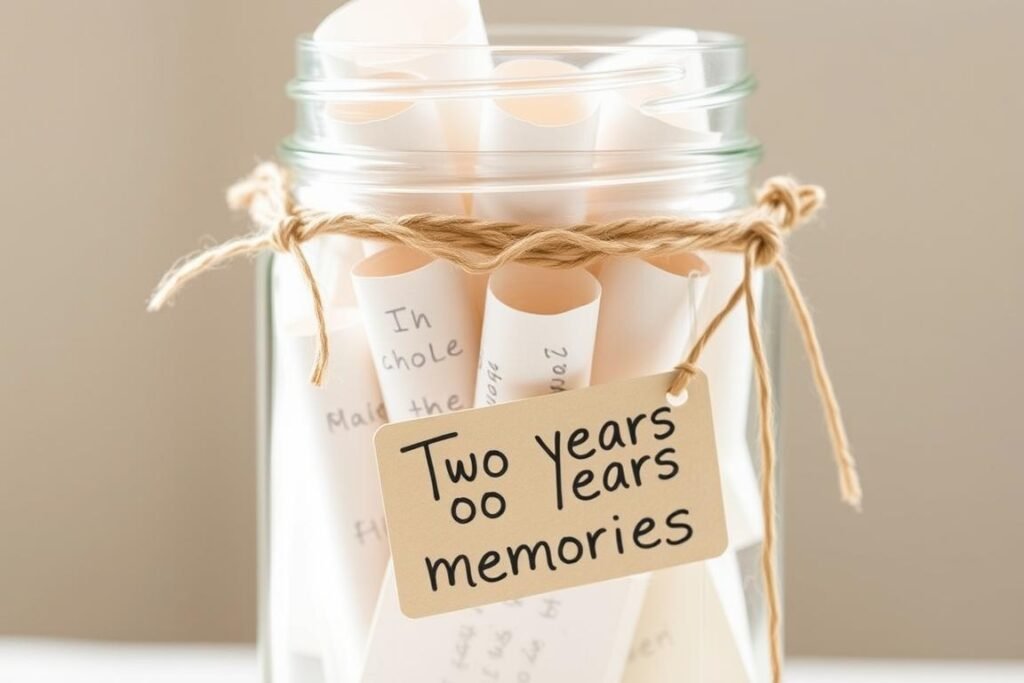 Memory jar with cotton paper notes as a DIY 2 year anniversary gift