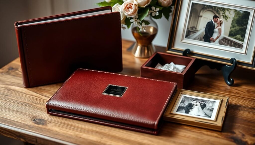 Memory-keeping anniversary gift showing a photo album and memory box