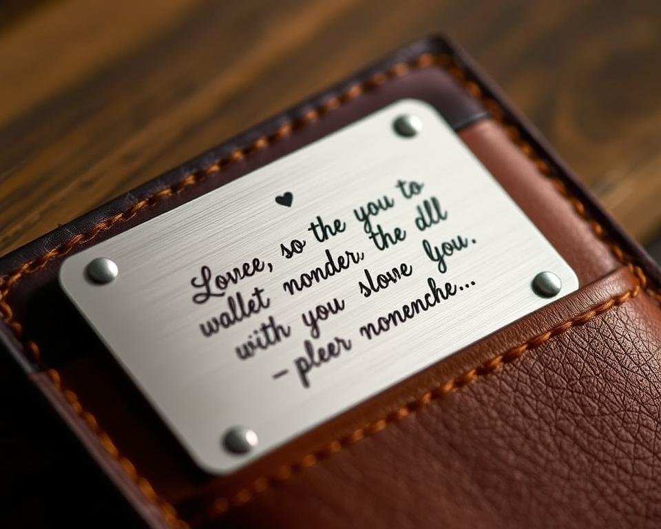 Metal wallet insert card with engraved love message