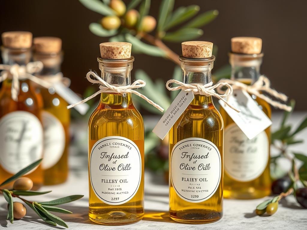 Mini bottles of infused olive oil as wedding gifts for guests