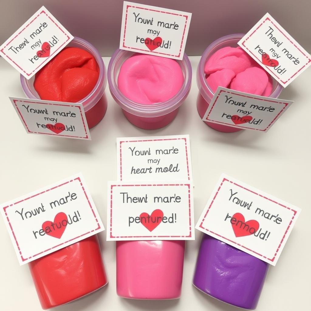 Mini play dough containers with Valentine's cards for school valentines day gifts
