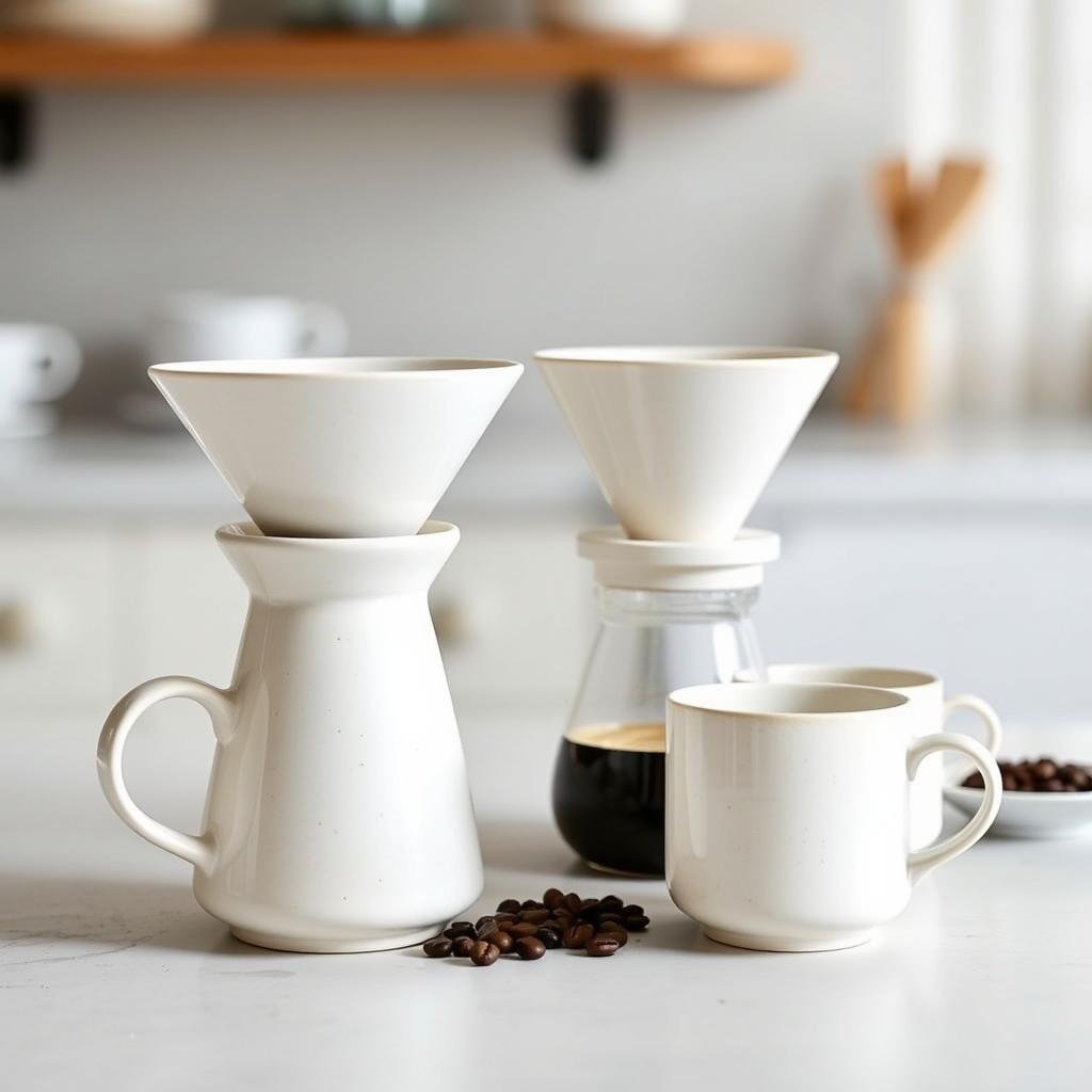 Minimalist ceramic pour-over coffee set - gifts for millennial coffee enthusiasts