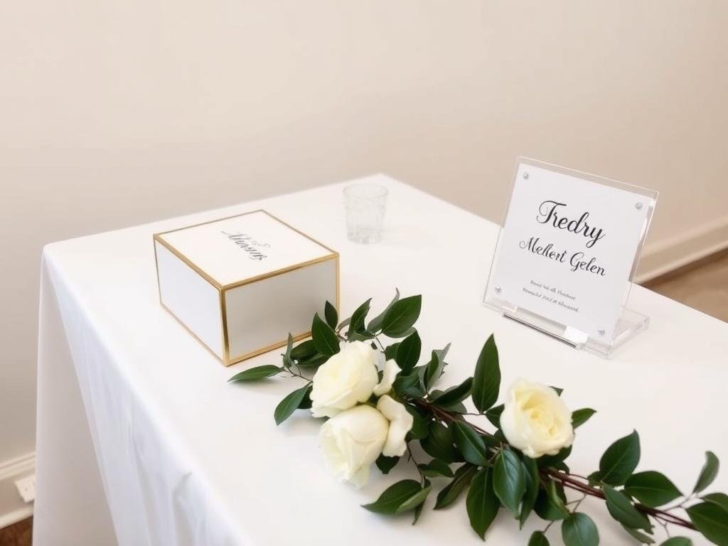 Modern elegant wedding gift table with minimalist design