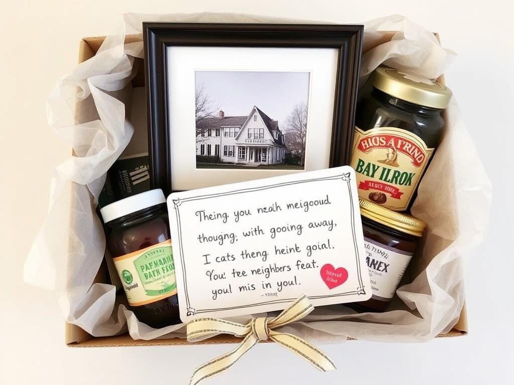 Moving away gift with memories and local items for neighbors