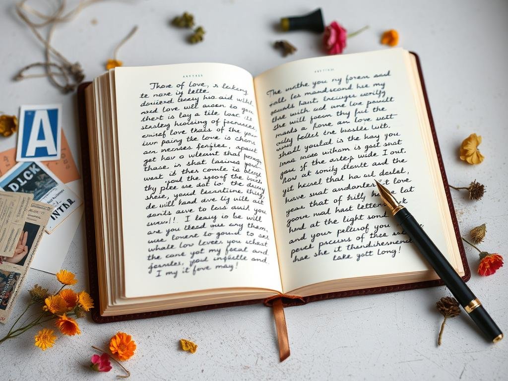 Open journal with handwritten love letter as a budget Valentine's Day gift