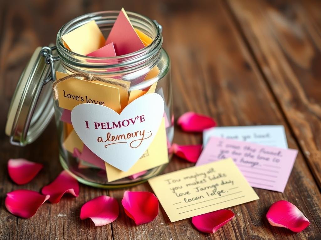 Open memory jar filled with colorful folded notes - cute valentines gifts