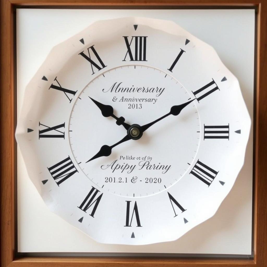 Paper anniversary clock with paper dial face showing roman numerals Paper anniversary clock with paper dial face showing roman numerals