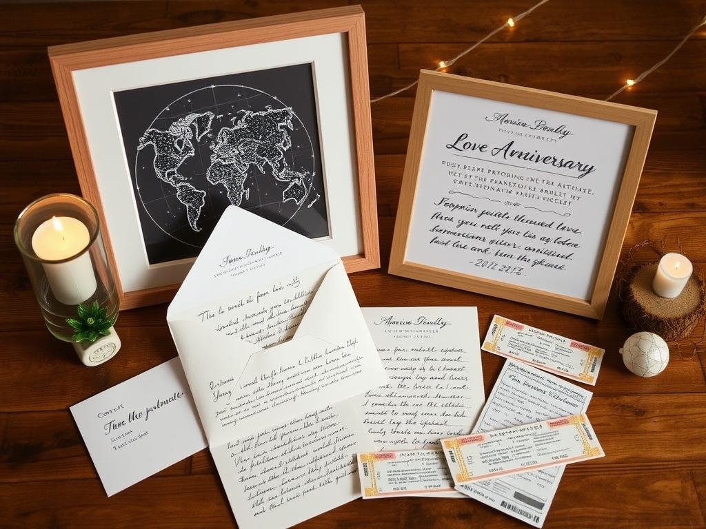 Paper anniversary gifts including custom star map and love letters for anniversary gift ideas