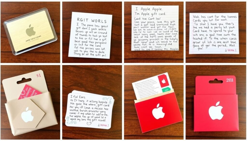 Personalized Apple gift card presentations with custom notes and themed packaging