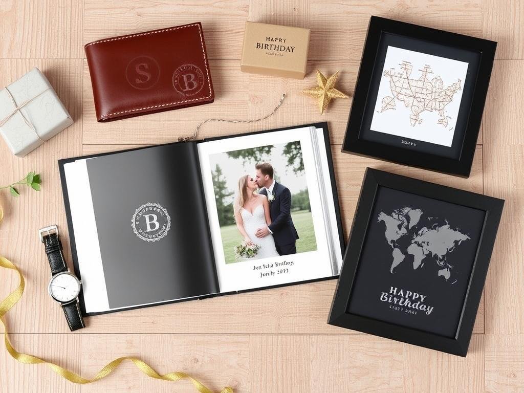 Personalized birthday gifts for boyfriend including custom photo book and engraved items