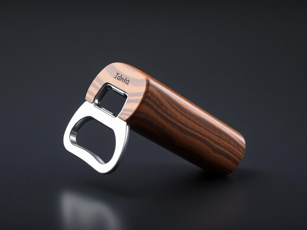 Personalized bottle opener with wooden handle as affordable groomsmen gift