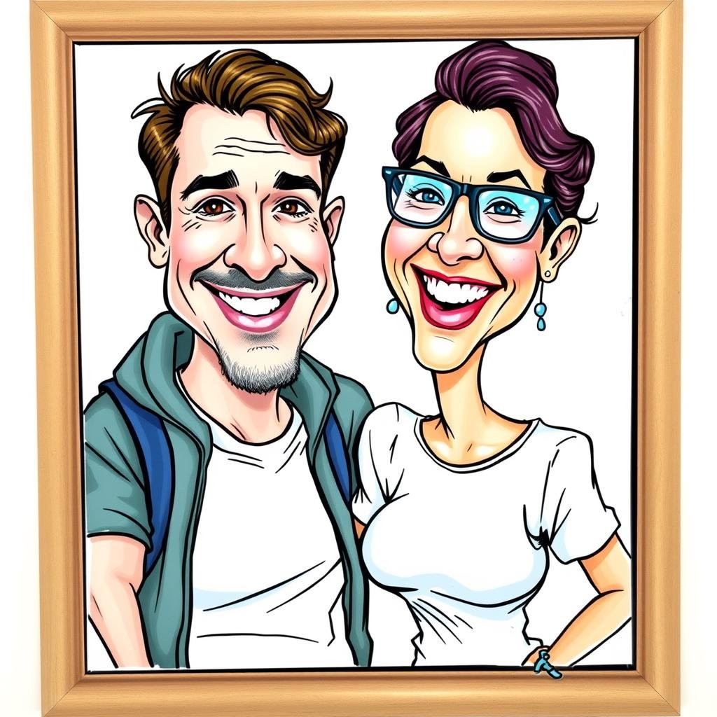 Personalized caricature of best friends in funny situation