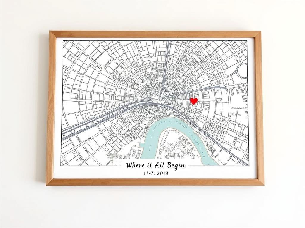 Personalized cotton map print showing a special location for a cotton anniversary gift for him