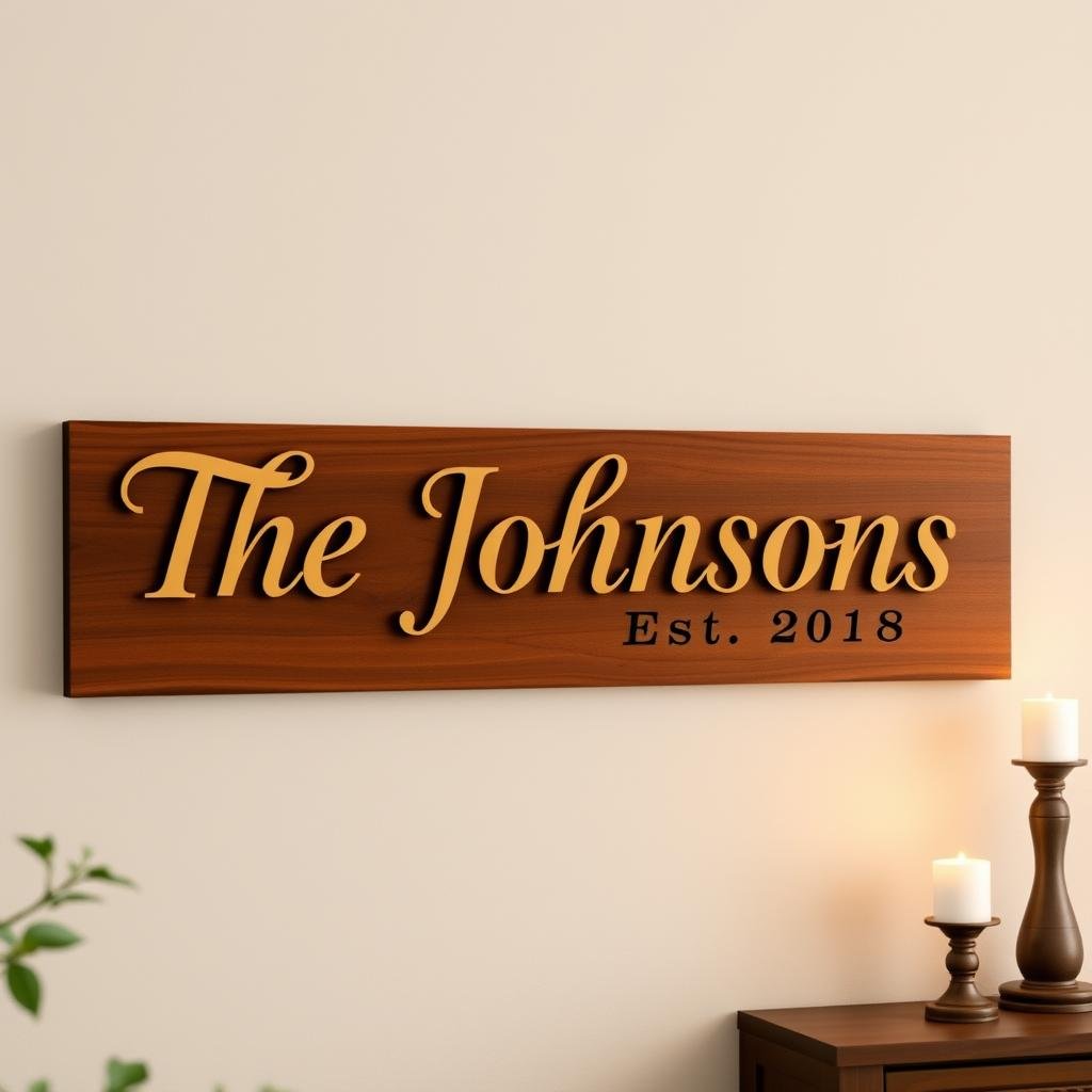 Personalized family name sign with established date for anniversary gifts for her