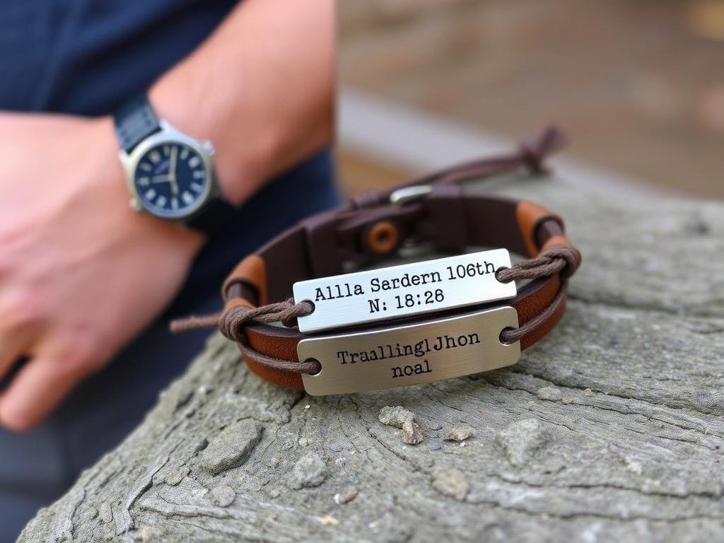 Personalized leather bracelet with engraved message