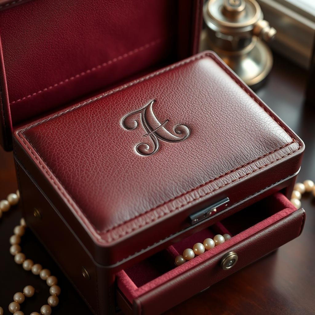 Personalized leather jewelry box with monogram for leather anniversary gifts for her