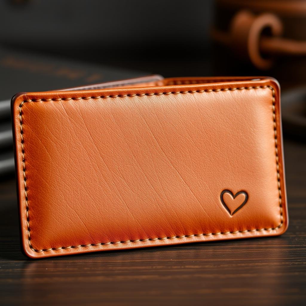 Personalized leather wallet with engraved initials as a cute anniversary gift for him