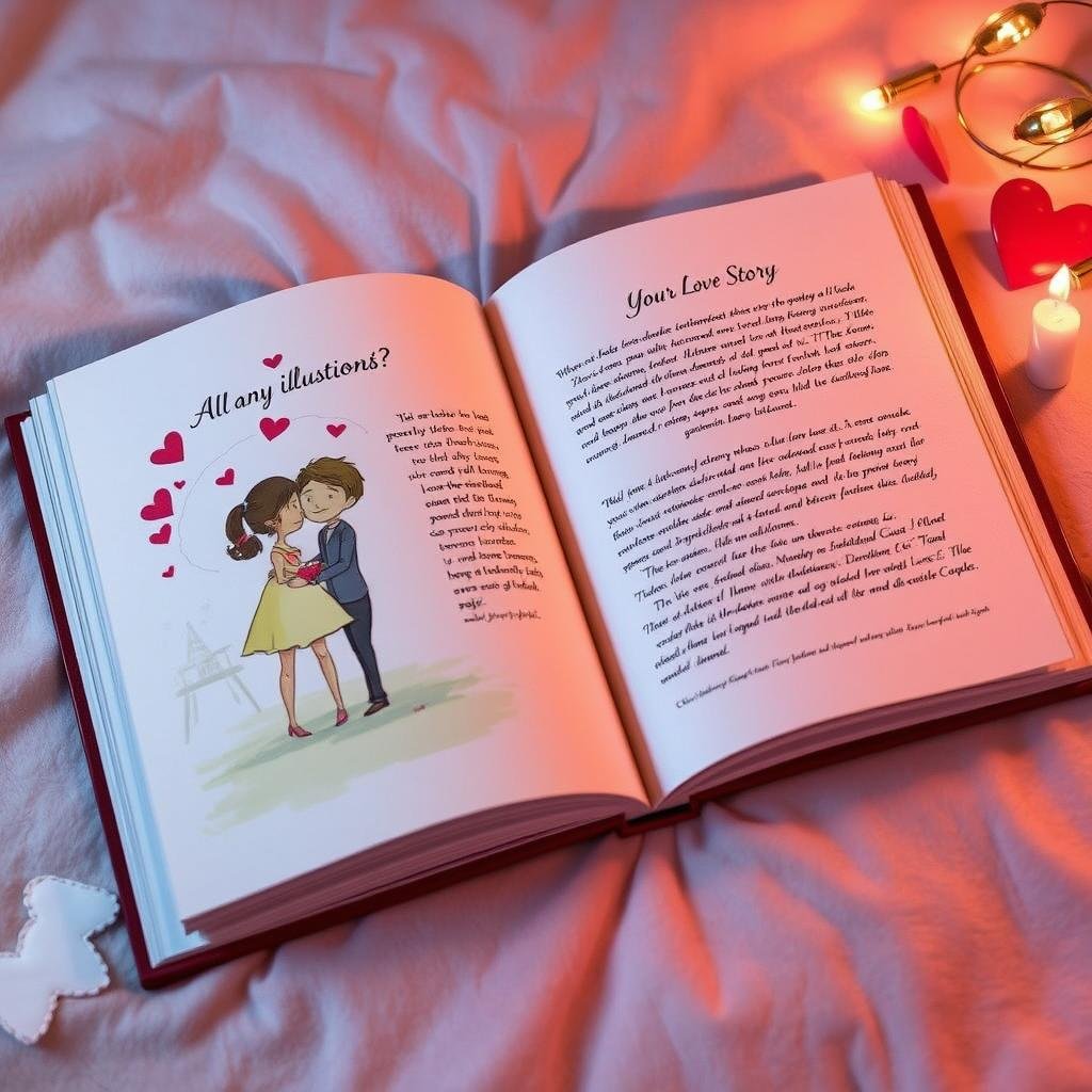Personalized love book with custom illustrations of a couple Personalized love book with custom illustrations of a couple