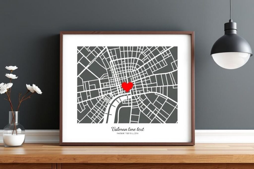 Personalized love map showing where couple first met as valentines gift for girlfriend