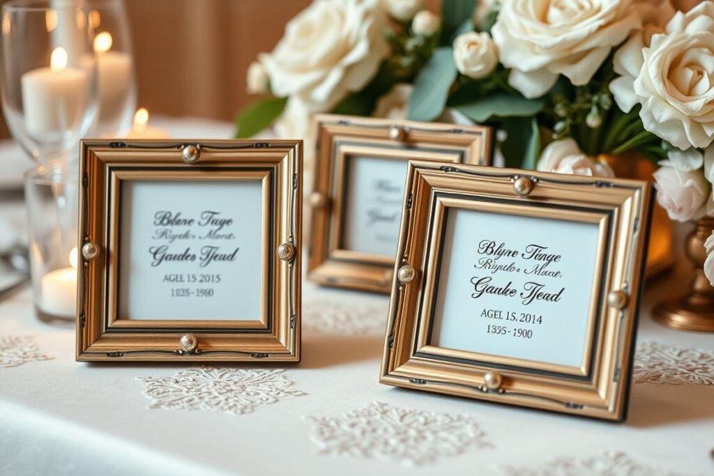 Personalized mini photo frames as wedding gifts for guests